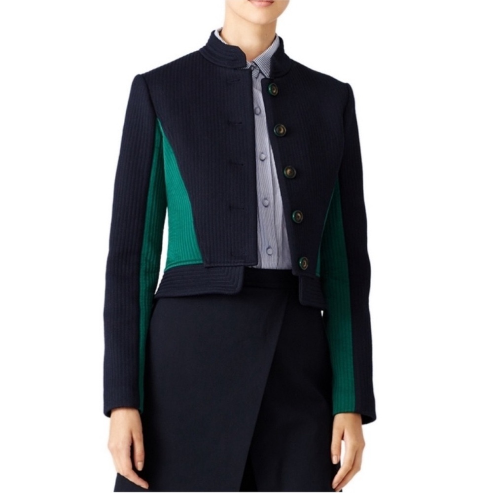 NWT Tory Burch Canter Riding Jacket Navy Blue & Green Size 2 - Picture 1 of 16